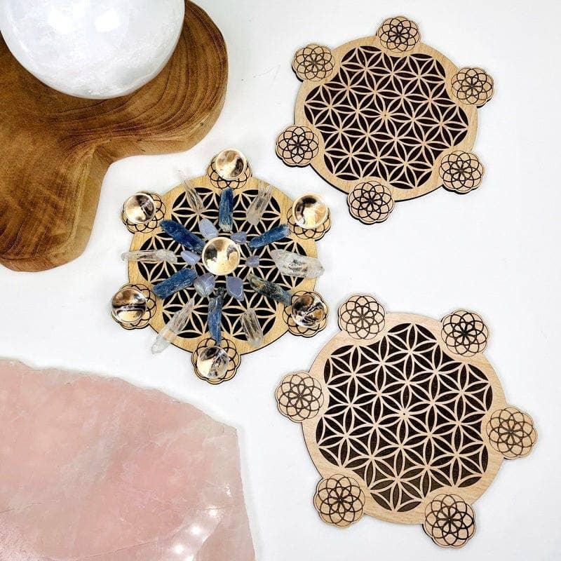 Flower of Life Wooden Crystal Grid