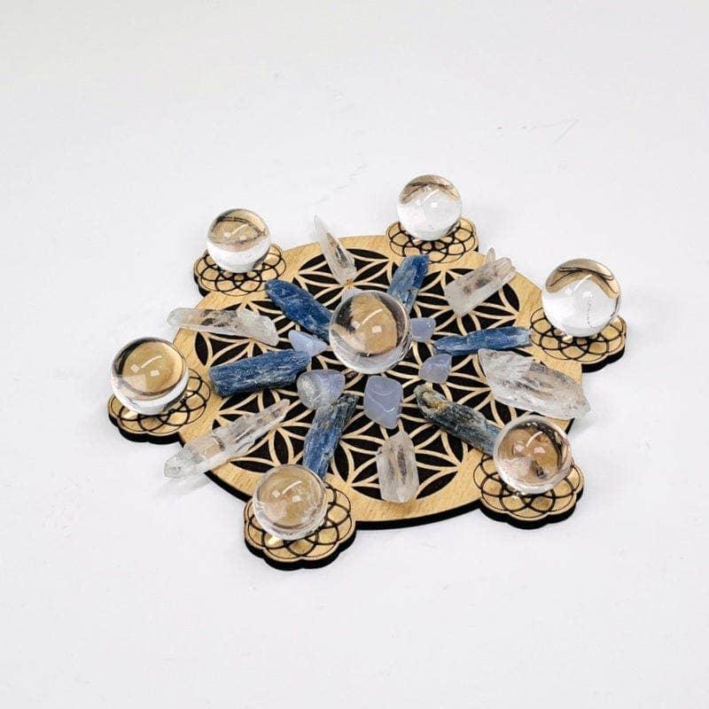 Flower of Life Wooden Crystal Grid