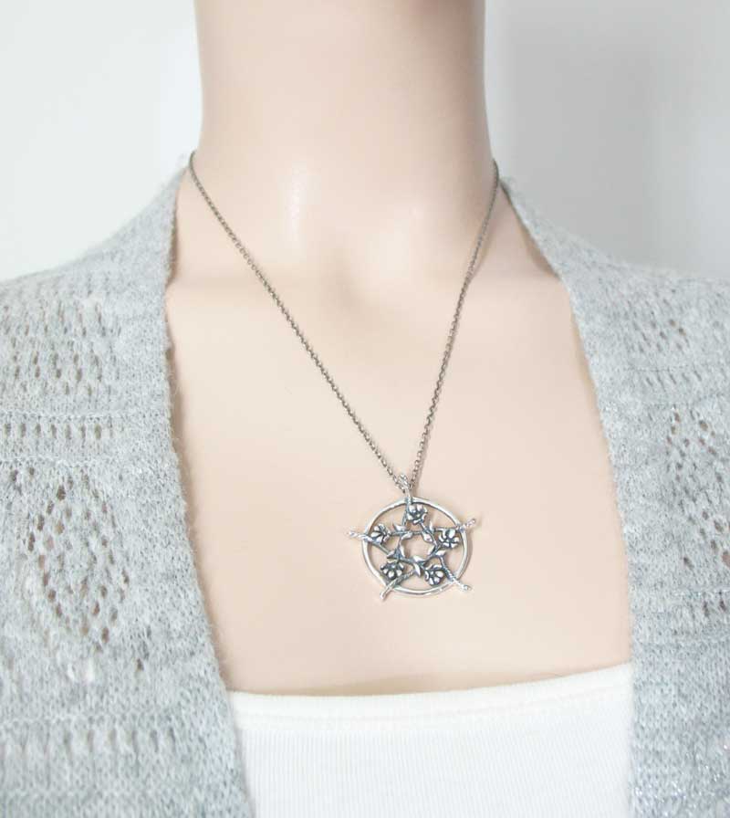 Five Flowers Hidden Pentacle Pendant, Handmade | Handmade > Silver | Wiccan Center