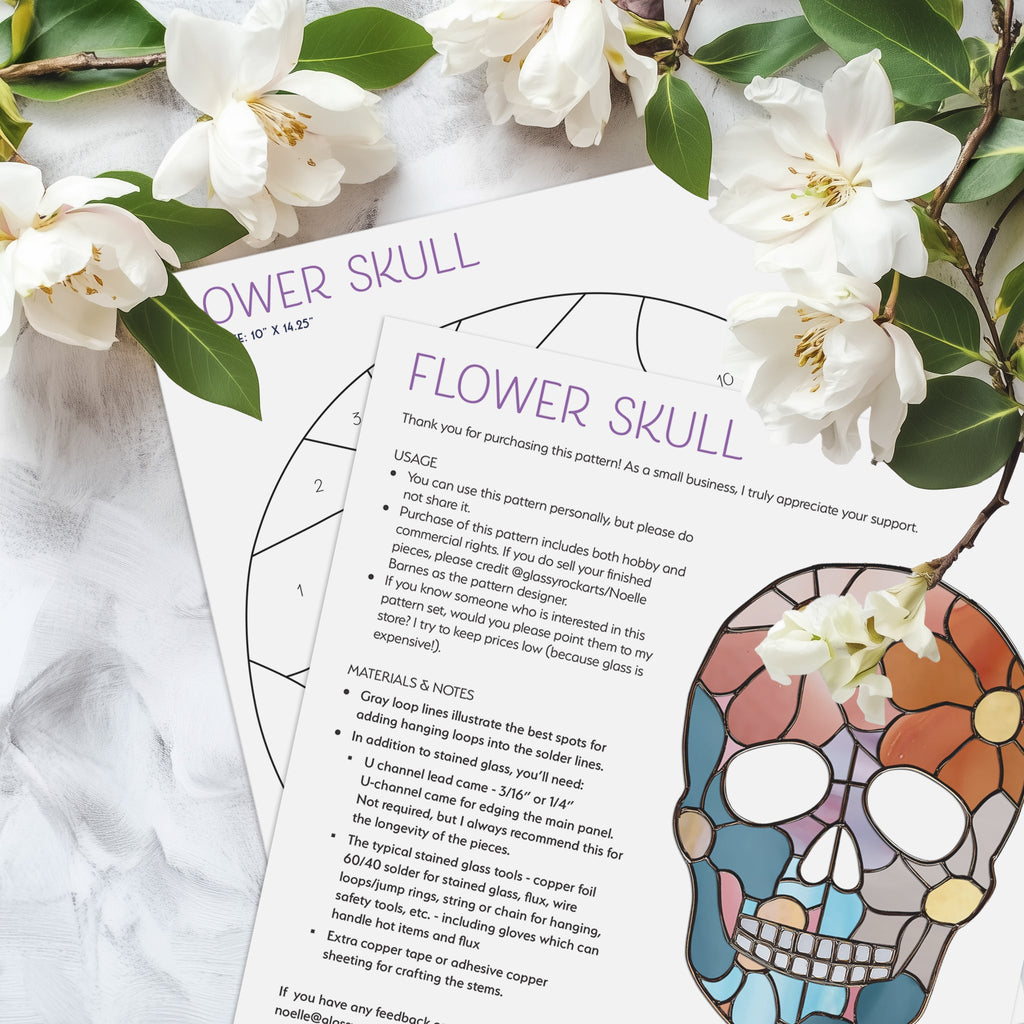 Flower Skull Stained Glass Pattern and PNG | Crafting Patterns & Molds | Wiccan Center