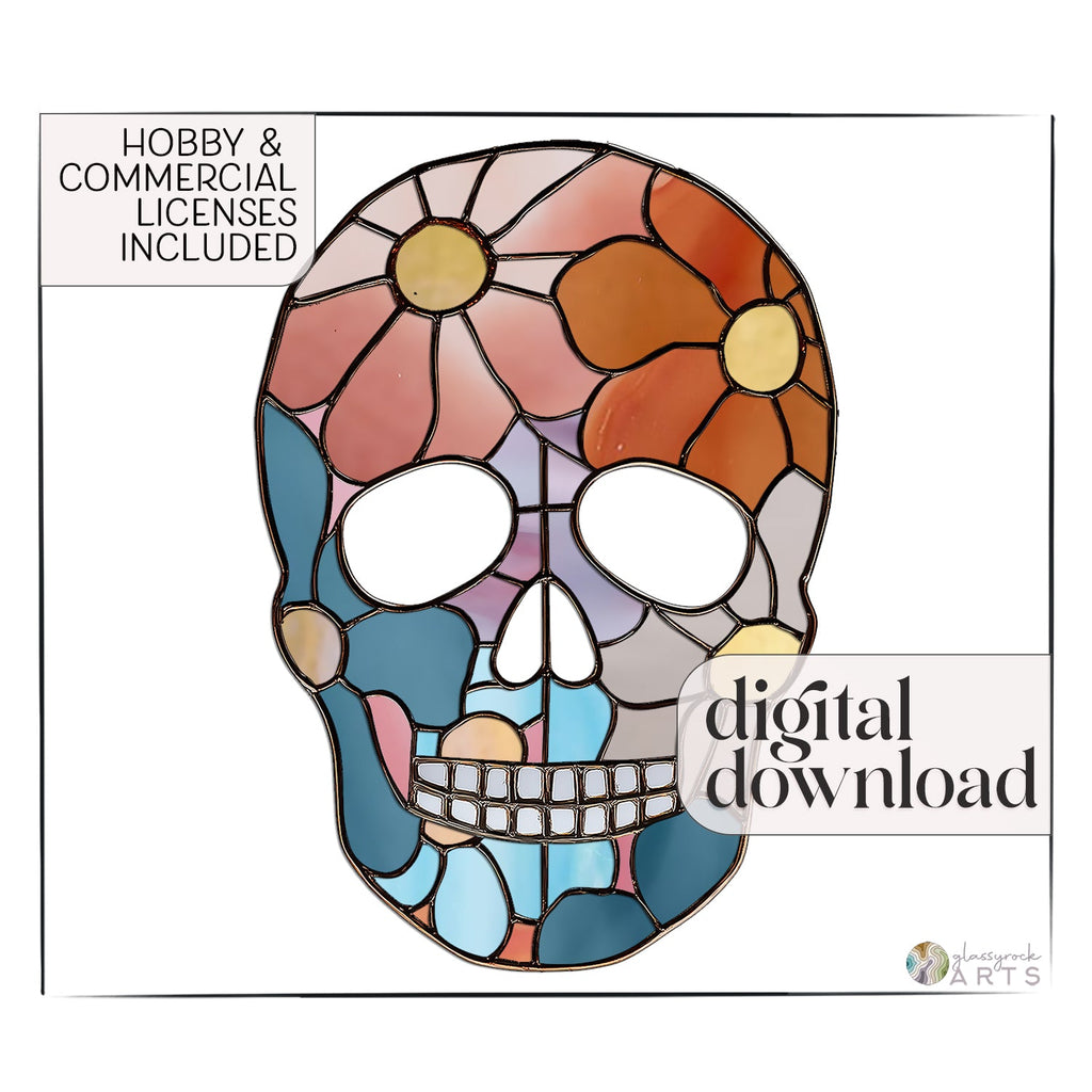 Flower Skull Stained Glass Pattern and PNG | Crafting Patterns & Molds | Wiccan Center