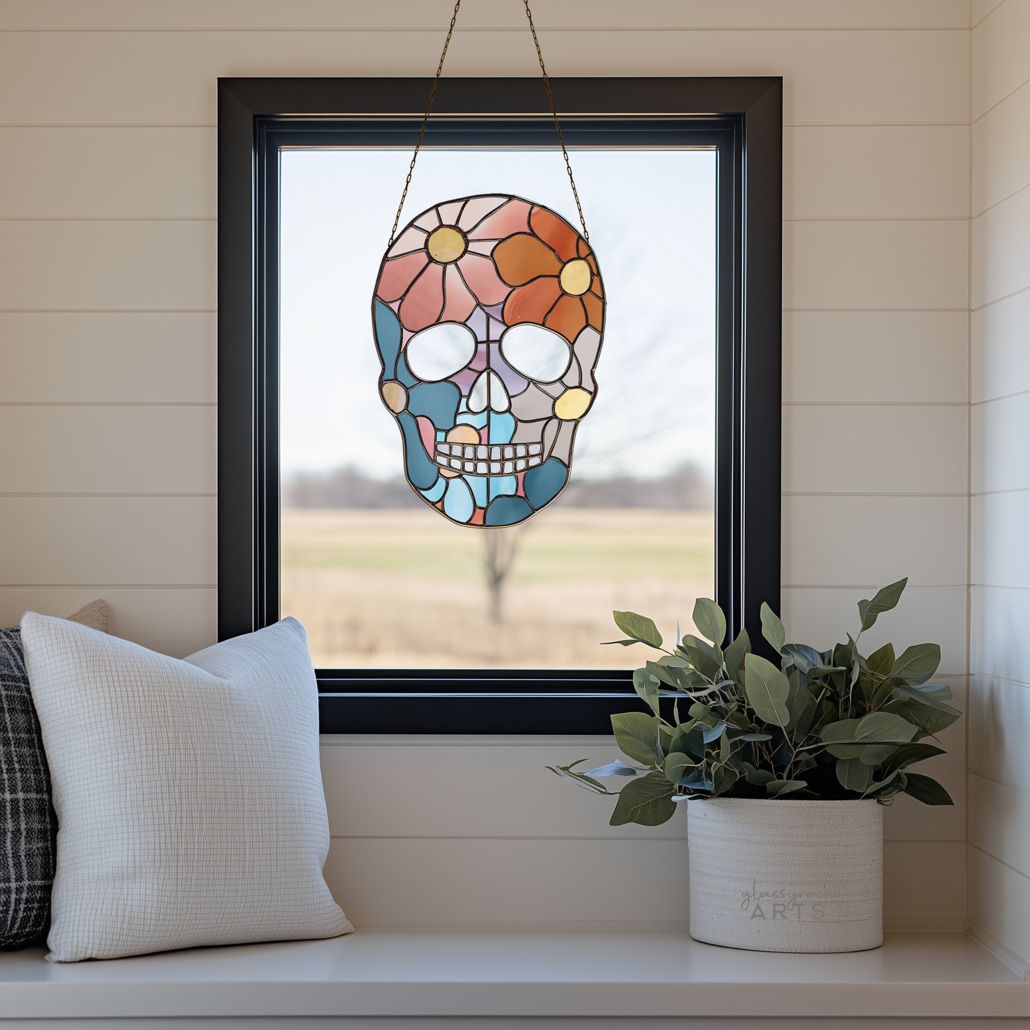 Flower Skull Stained Glass Pattern and PNG | Crafting Patterns & Molds | Wiccan Center