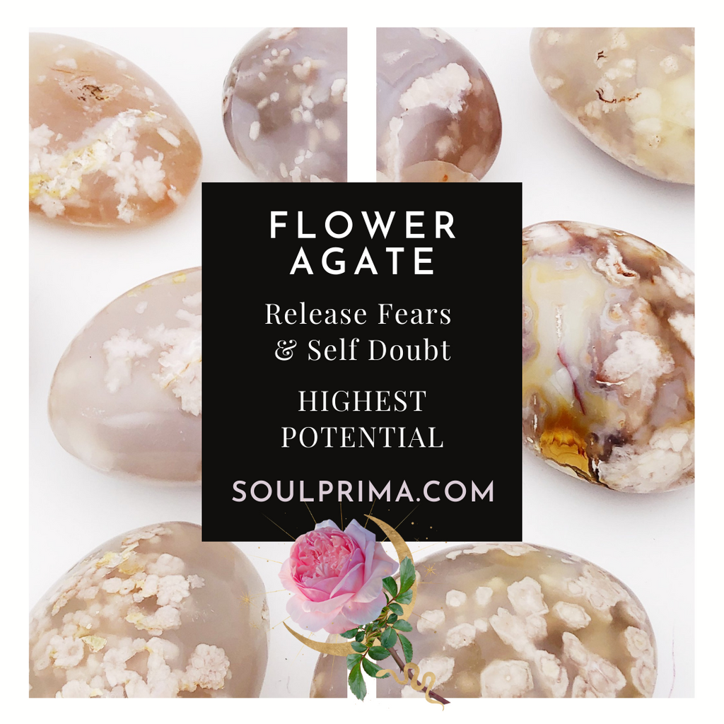 2 Flower Agate Moons for Blooming and Growth, Set of 2 Minis