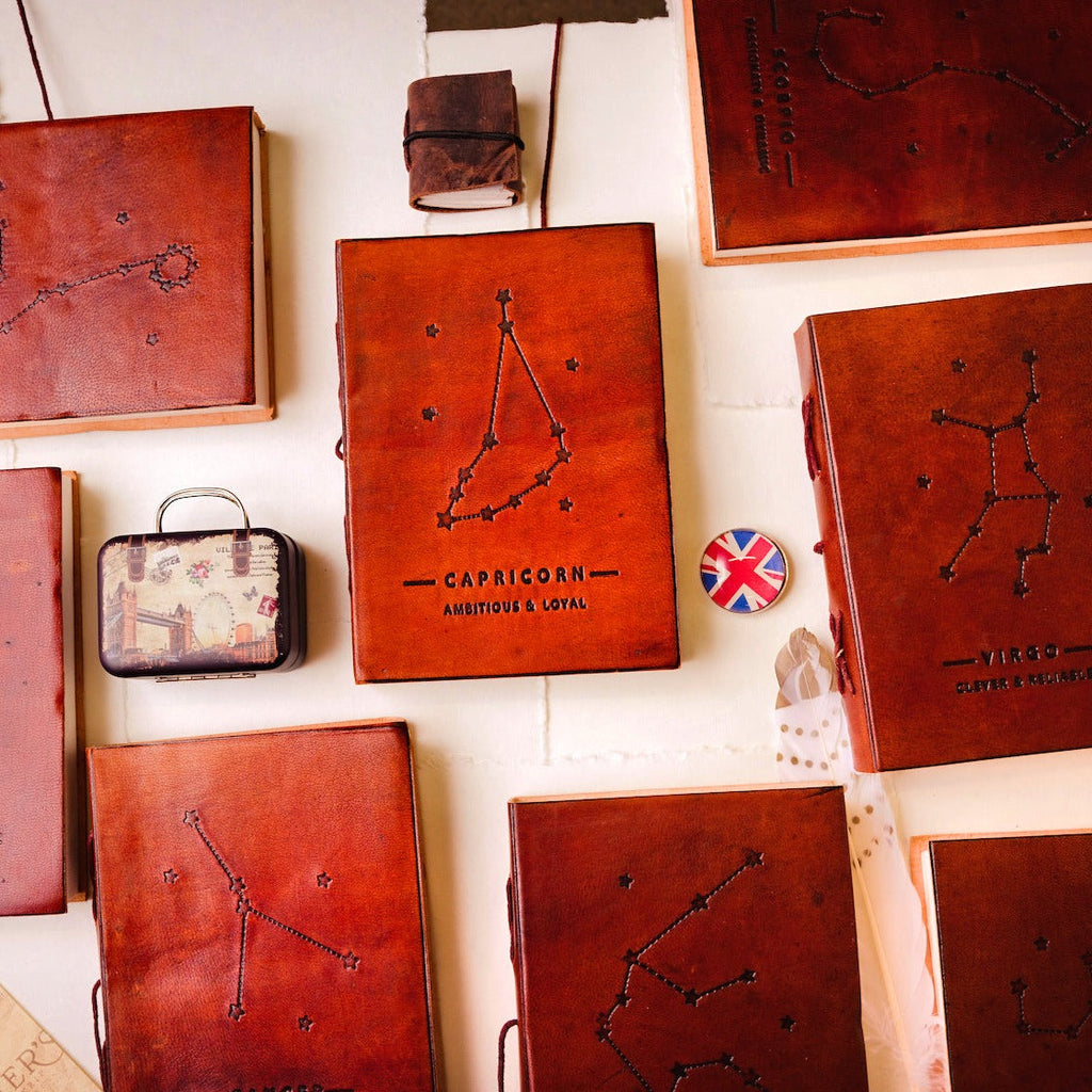 Astrology Zodiac Handmade Leather Journal | Journal | Wiccan Center