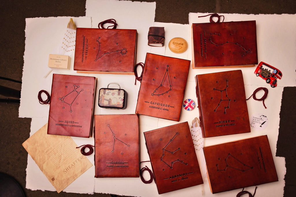 Astrology Zodiac Handmade Leather Journal | Journal | Wiccan Center
