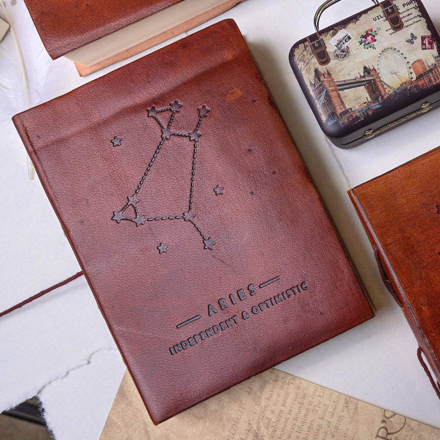 Astrology Zodiac Handmade Leather Journal | Journal | Wiccan Center