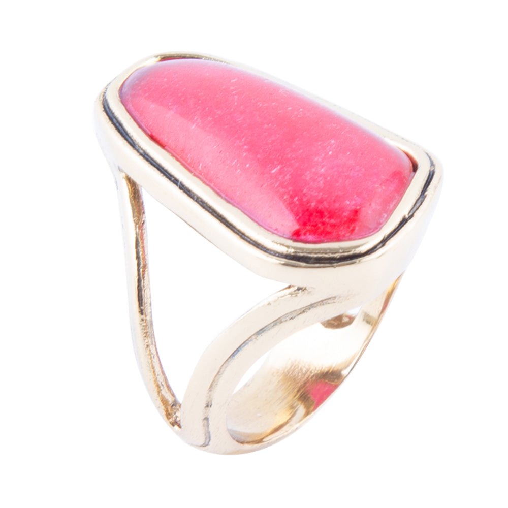 Pink Fuchsia Agate and Golden Abstract Ring | Rings | Wiccan Center