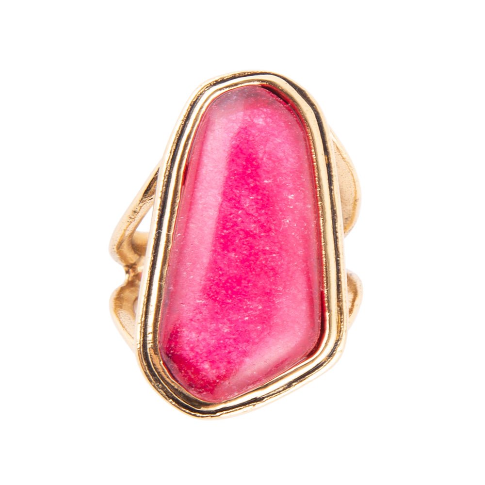 Pink Fuchsia Agate and Golden Abstract Ring | Rings | Wiccan Center