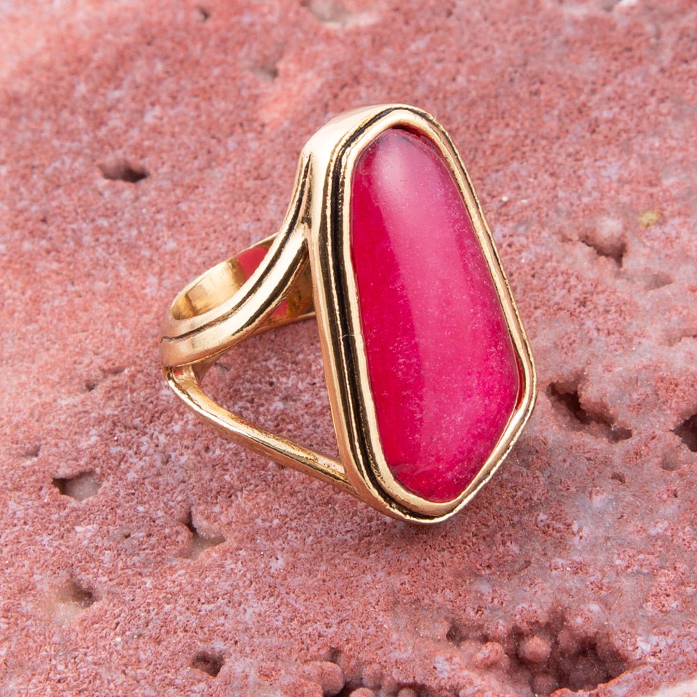 Pink Fuchsia Agate and Golden Abstract Ring | Rings | Wiccan Center