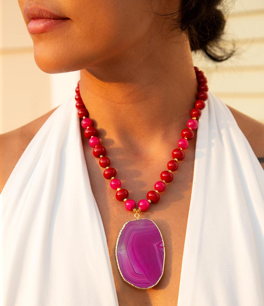 Fuchsia Sunset Purple Agate Pendant Necklace | Necklaces | Wiccan Center