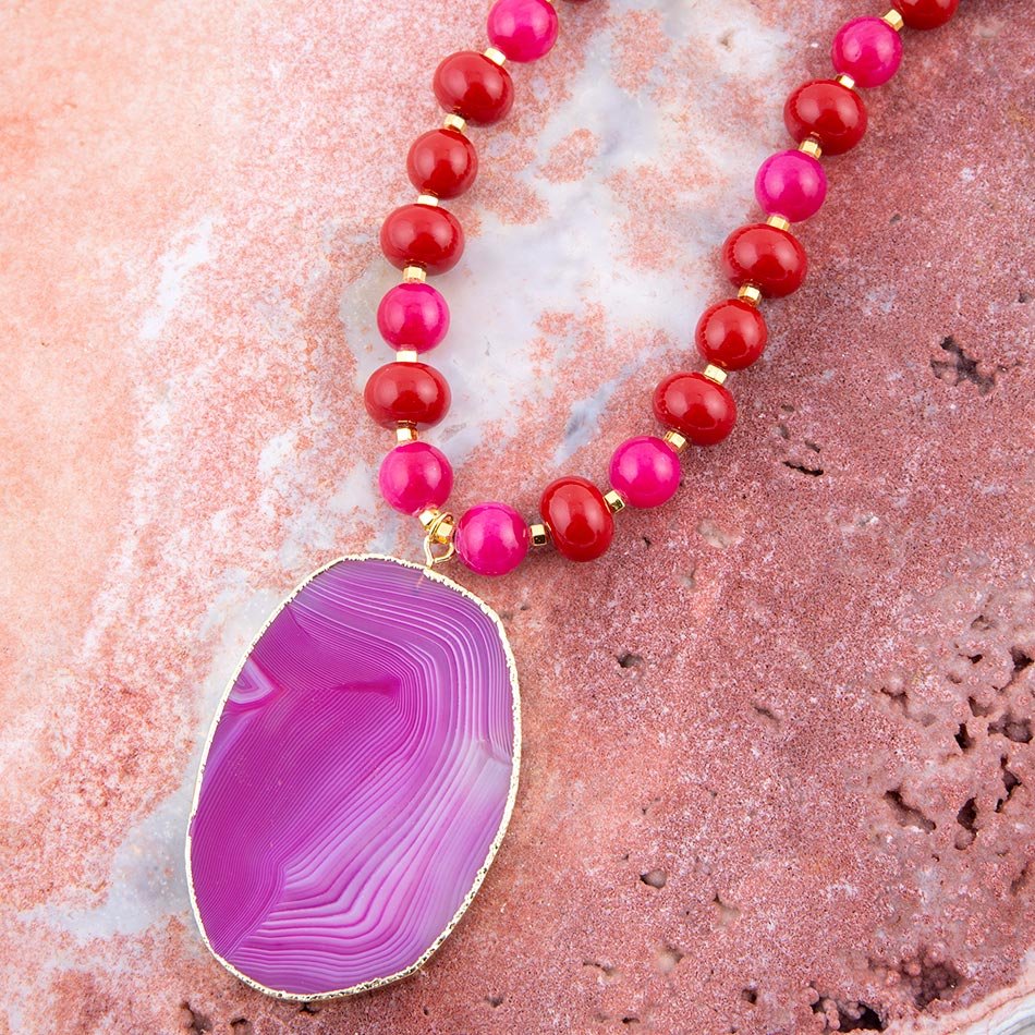 Fuchsia Sunset Purple Agate Pendant Necklace | Necklaces | Wiccan Center