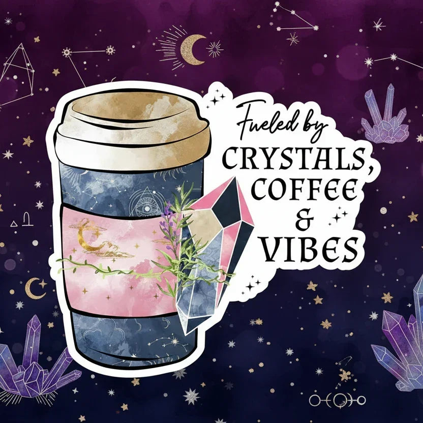Fueled by Crystals Coffee and Vibes Vinyl Sticker