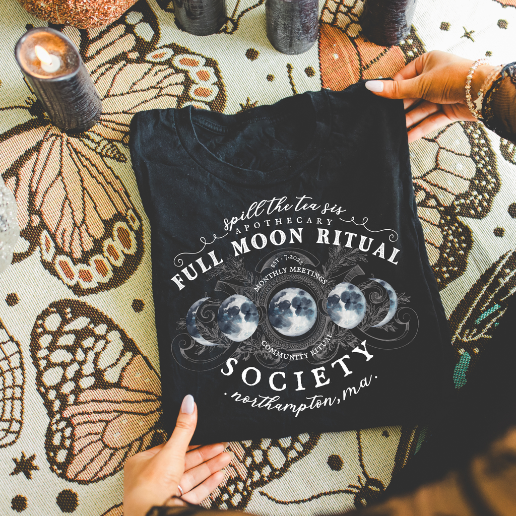 White Full Moon Ritual Tee | Celestial Graphic T-Shirt