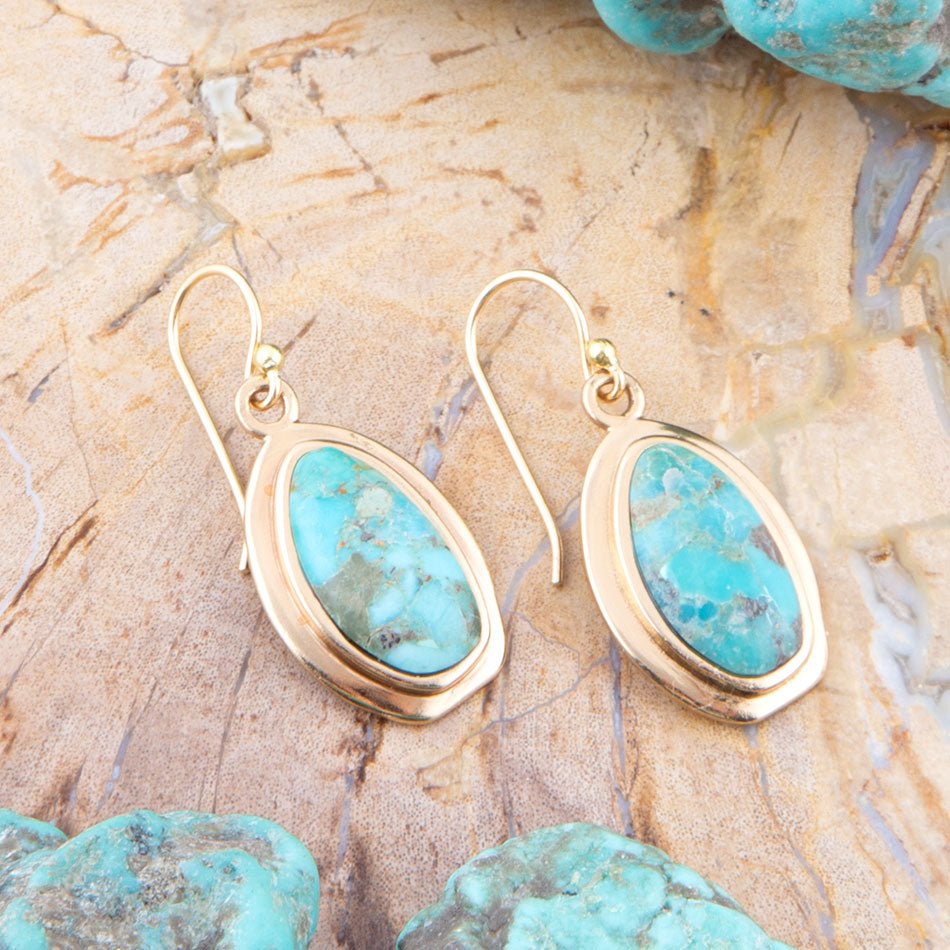 Genuine Blue Turquoise Golden Drop Earrings | Earrings | Wiccan Center