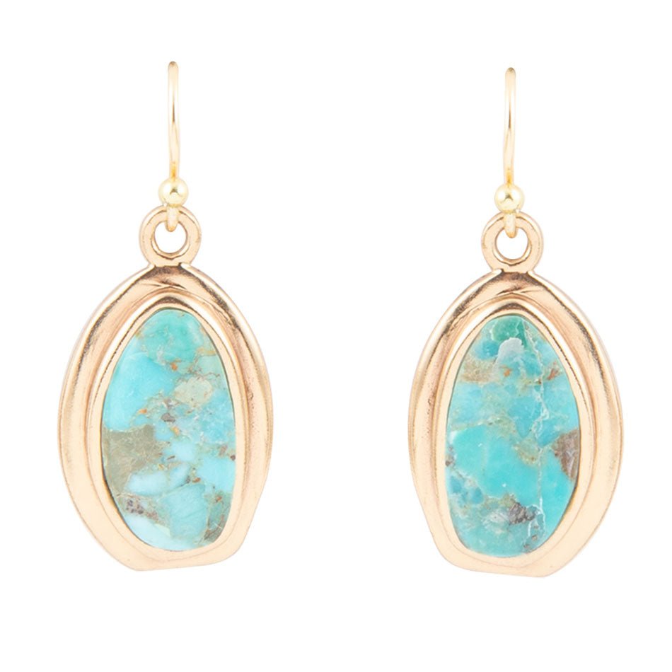 Genuine Blue Turquoise Golden Drop Earrings | Earrings | Wiccan Center