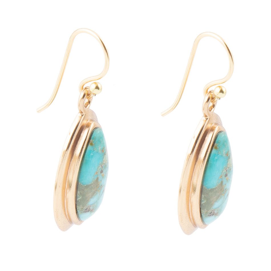 Genuine Blue Turquoise Golden Drop Earrings | Earrings | Wiccan Center