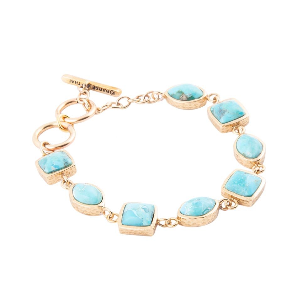 Genuine Blue Turquoise Hammered Golden Link Bracelet | Bracelets | Wiccan Center