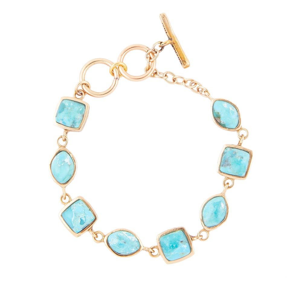 Genuine Blue Turquoise Hammered Golden Link Bracelet | Bracelets | Wiccan Center
