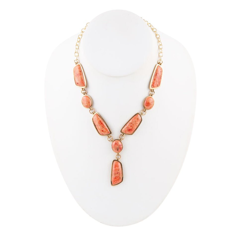 Genuine Orange Sponge Coral Golden Abstract Statement Necklace | Necklaces | Wiccan Center