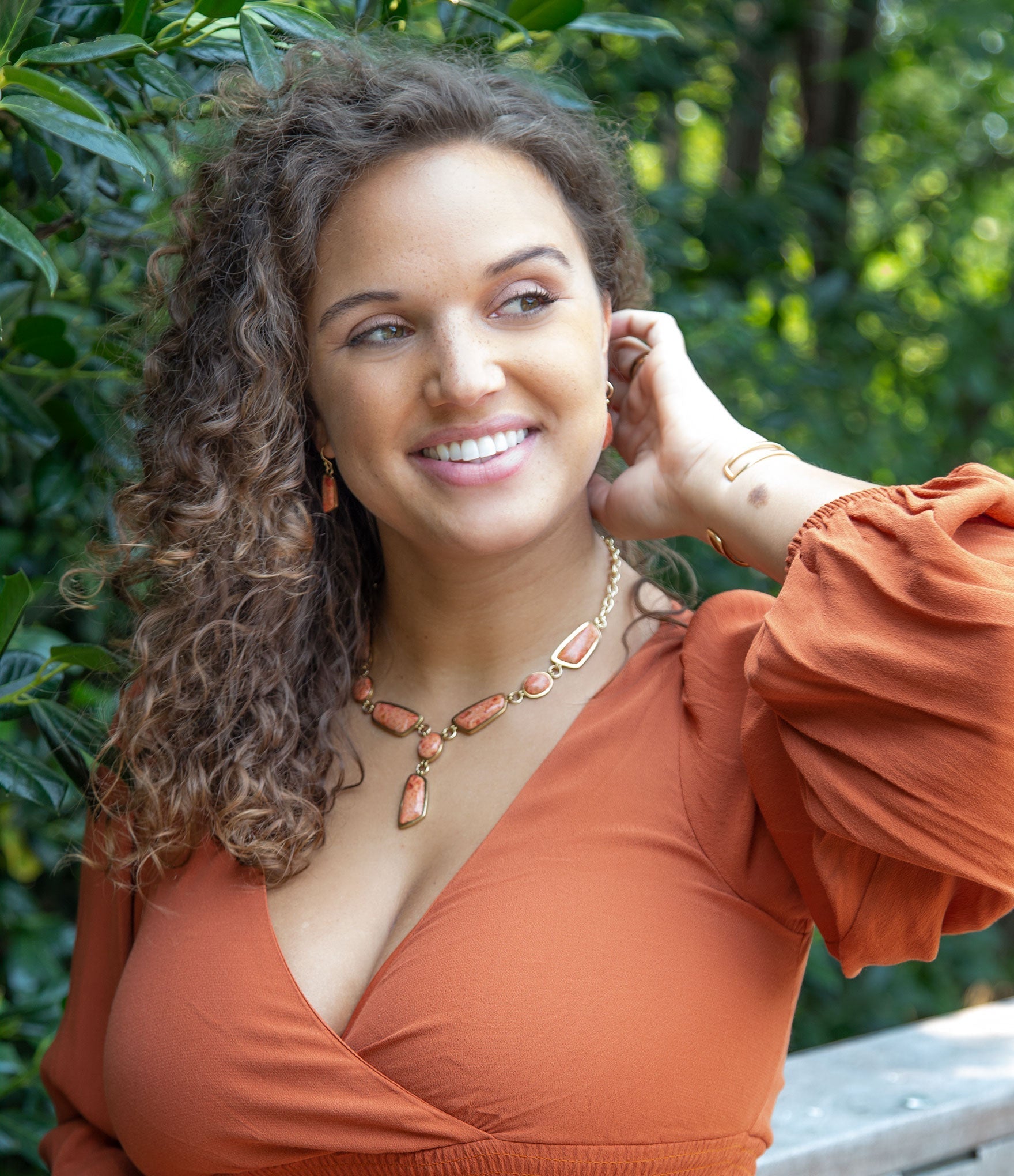 Genuine Orange Sponge Coral Golden Abstract Statement Necklace | Necklaces | Wiccan Center