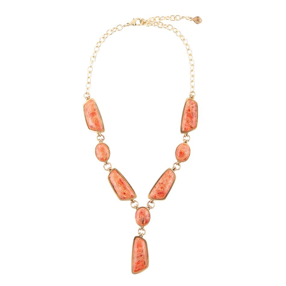 Genuine Orange Sponge Coral Golden Abstract Statement Necklace | Necklaces | Wiccan Center