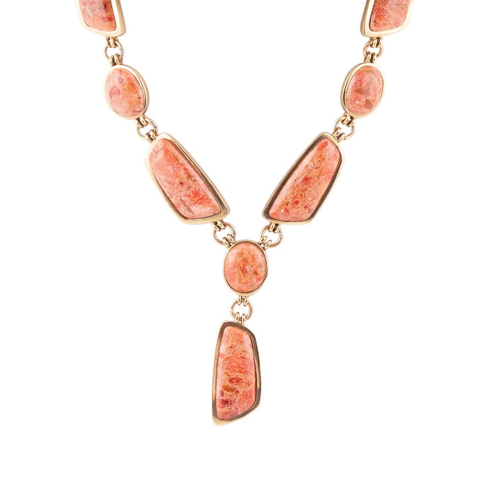 Genuine Orange Sponge Coral Golden Abstract Statement Necklace | Necklaces | Wiccan Center
