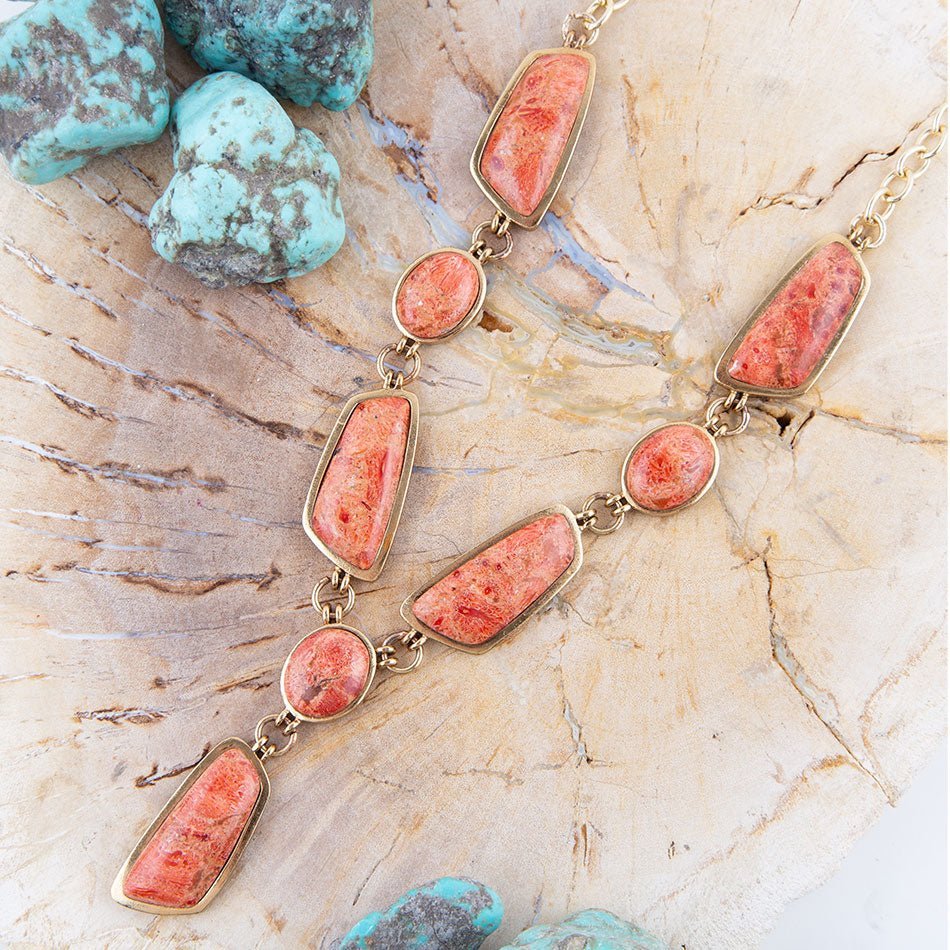 Genuine Orange Sponge Coral Golden Abstract Statement Necklace | Necklaces | Wiccan Center