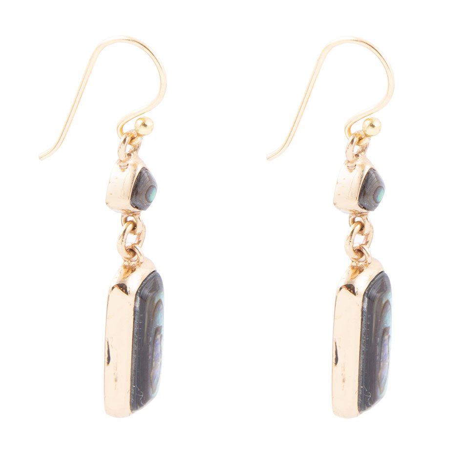Geo Blue Abalone Golden Drop Earrings | Earrings | Wiccan Center