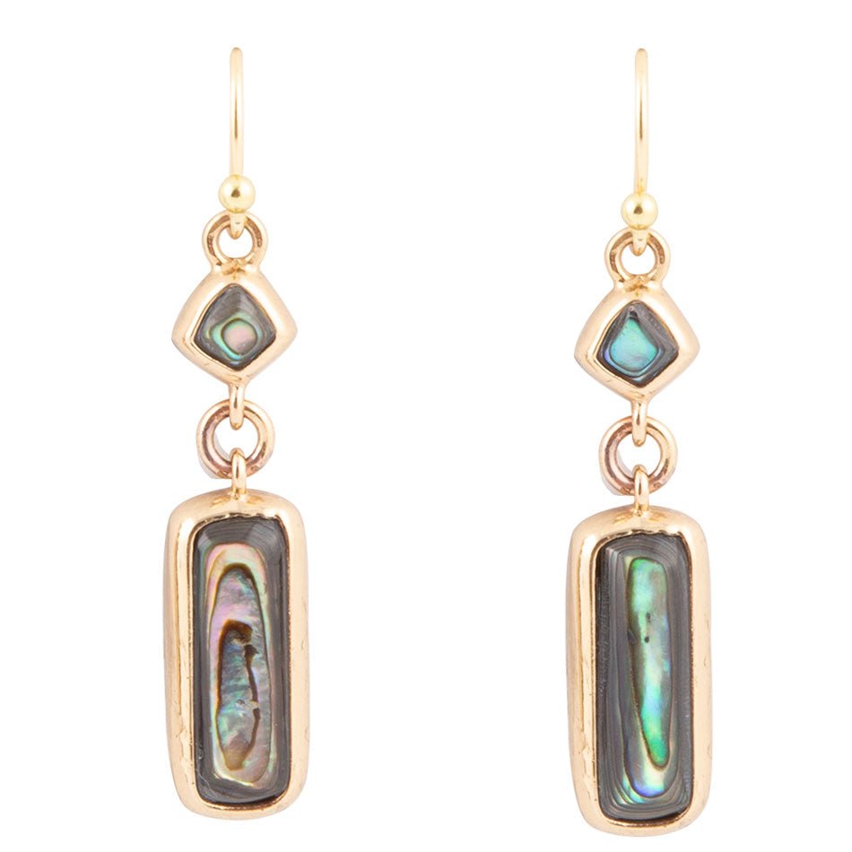 Geo Blue Abalone Golden Drop Earrings | Earrings | Wiccan Center