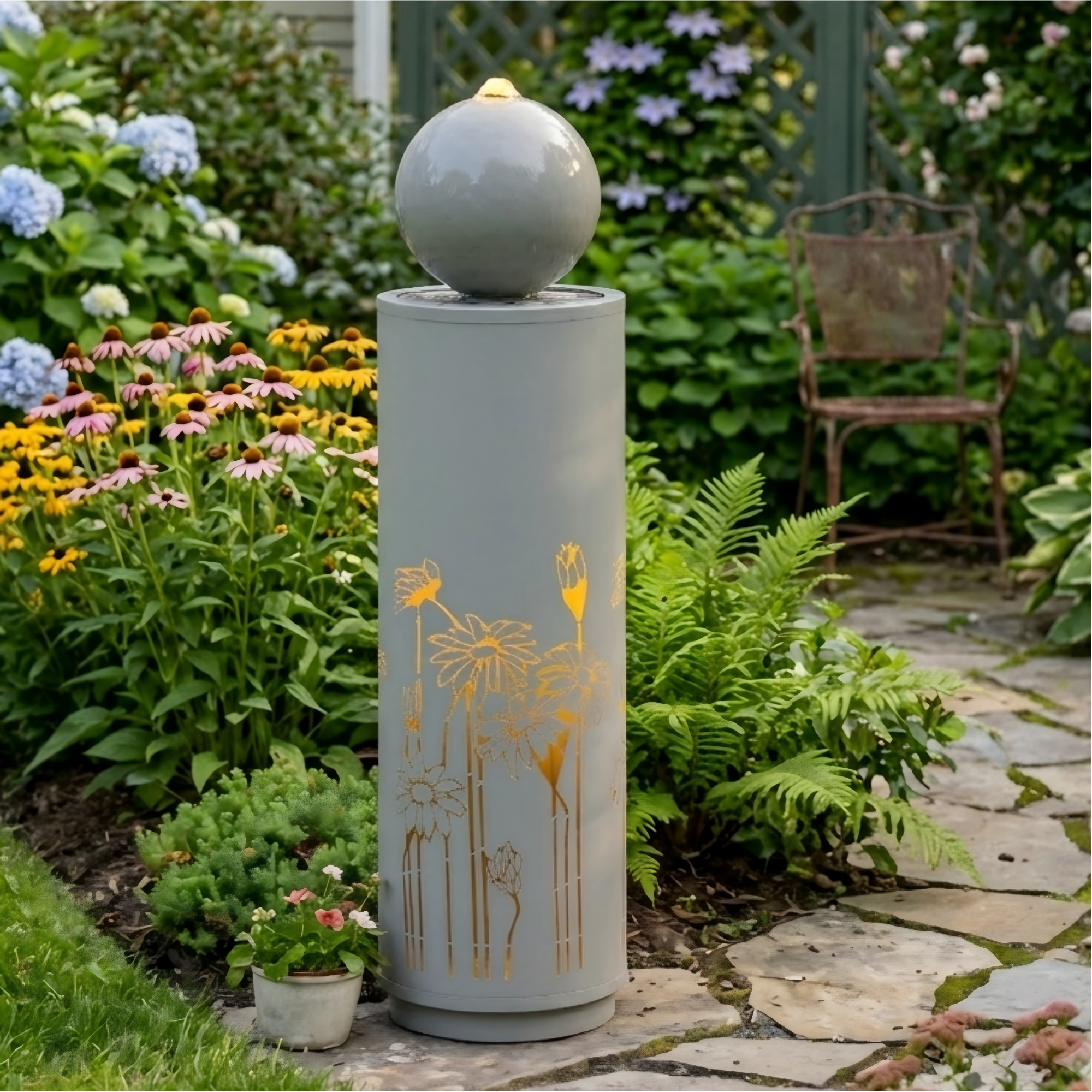 Metal Sphere Water Fountain Outdoor with LED