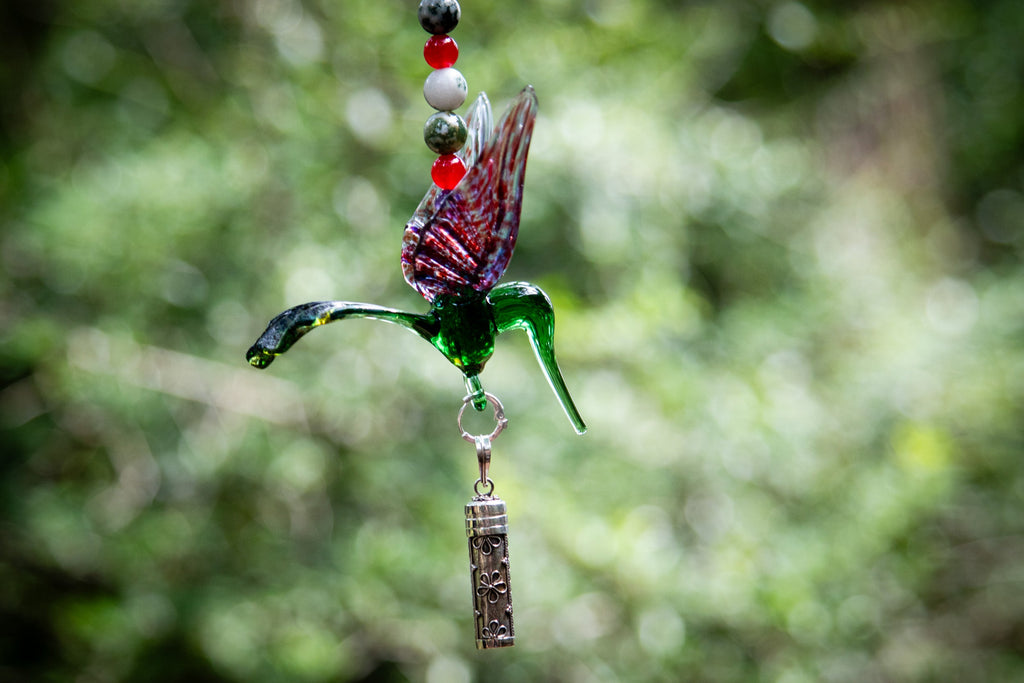 Green and Red Hummingbird with Keepsake Pendant