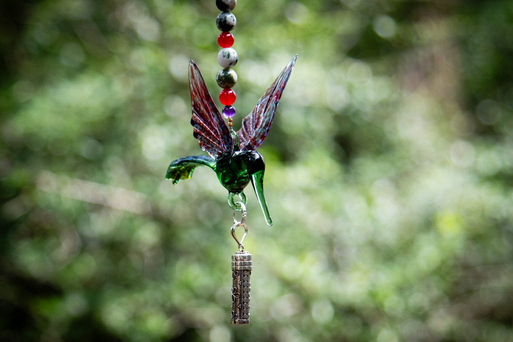 Green and Red Hummingbird with Keepsake Pendant