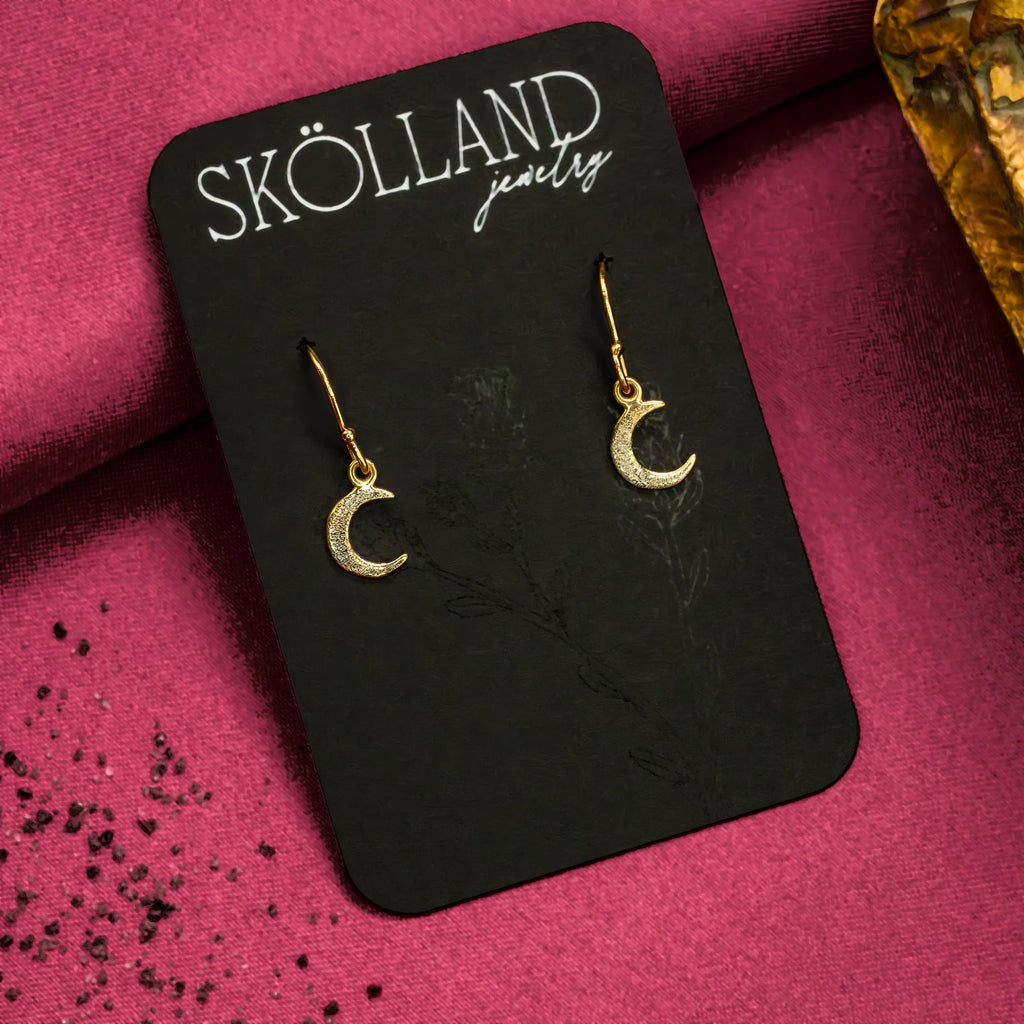 Mōna-Crescent Moon Dangle Earrings made from 14K Yellow Gold