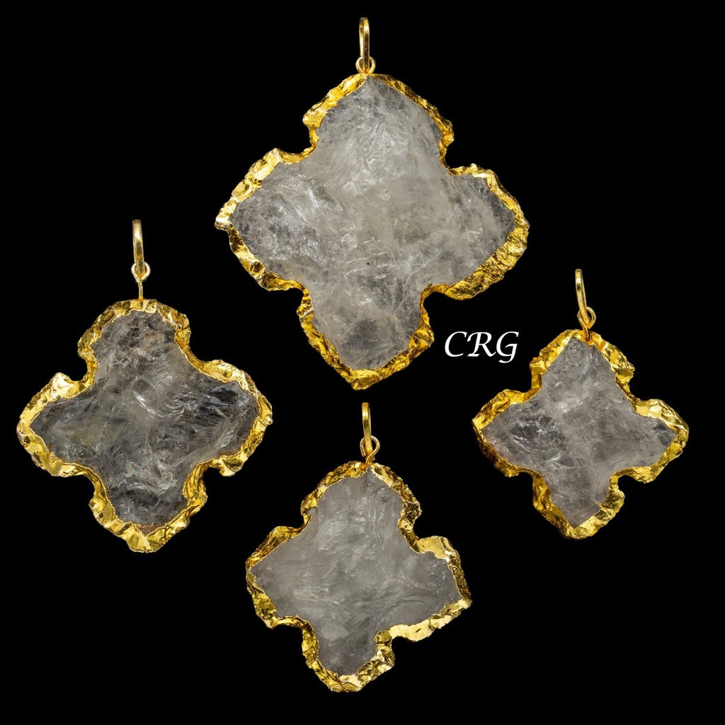 Crystal Quartz Cross Pendant with Gold Plating (1 To 1.5 Inches) (5 Pieces)