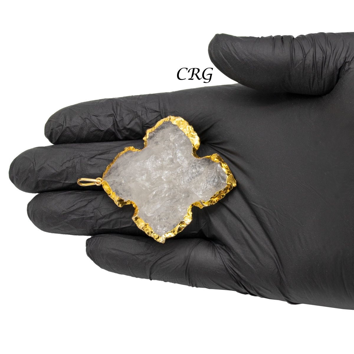 Crystal Quartz Cross Pendant with Gold Plating (1 To 1.5 Inches) (5 Pieces)