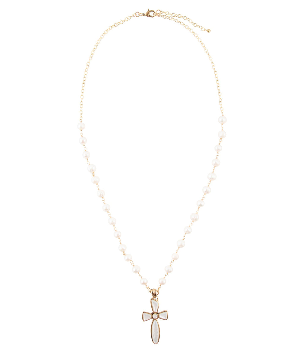 Las Cruces White Pearl Cross Pendant Necklace | Necklaces | Wiccan Center