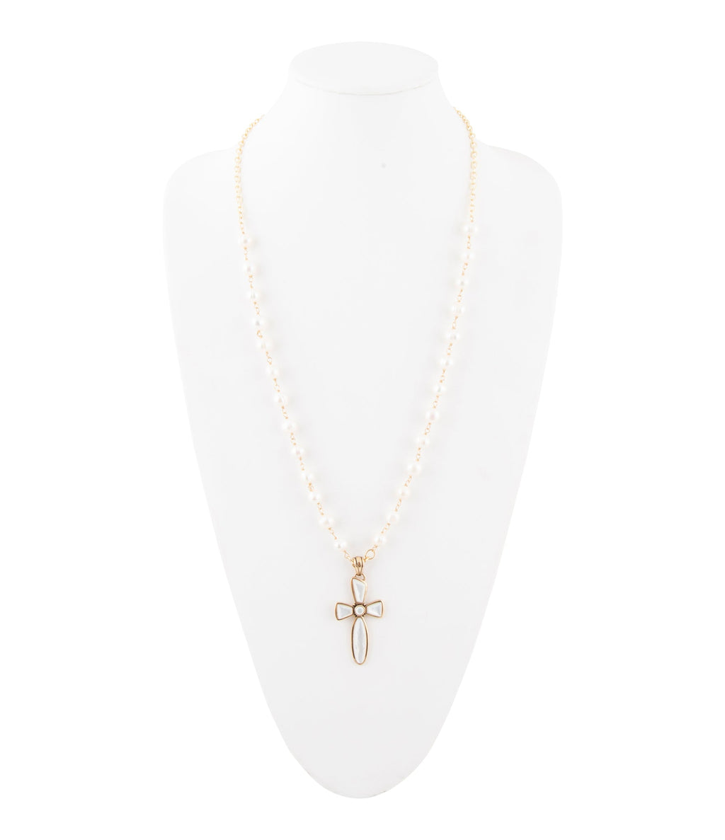 Las Cruces White Pearl Cross Pendant Necklace | Necklaces | Wiccan Center