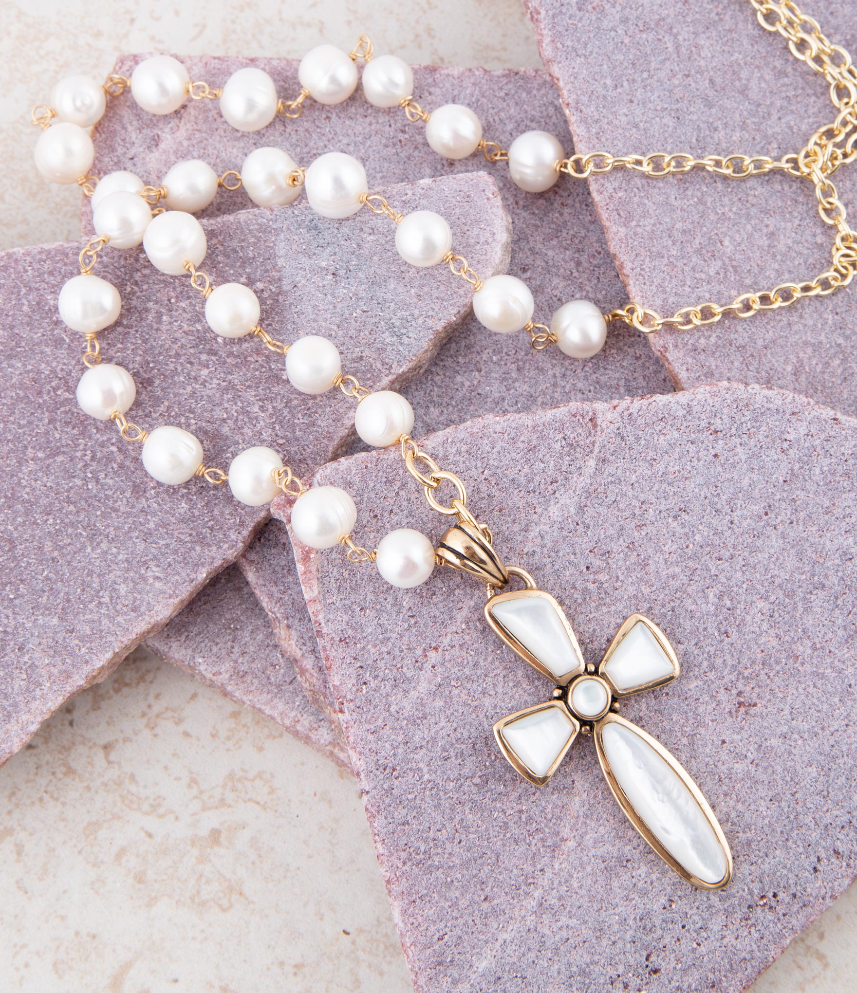 Las Cruces White Pearl Cross Pendant Necklace | Necklaces | Wiccan Center