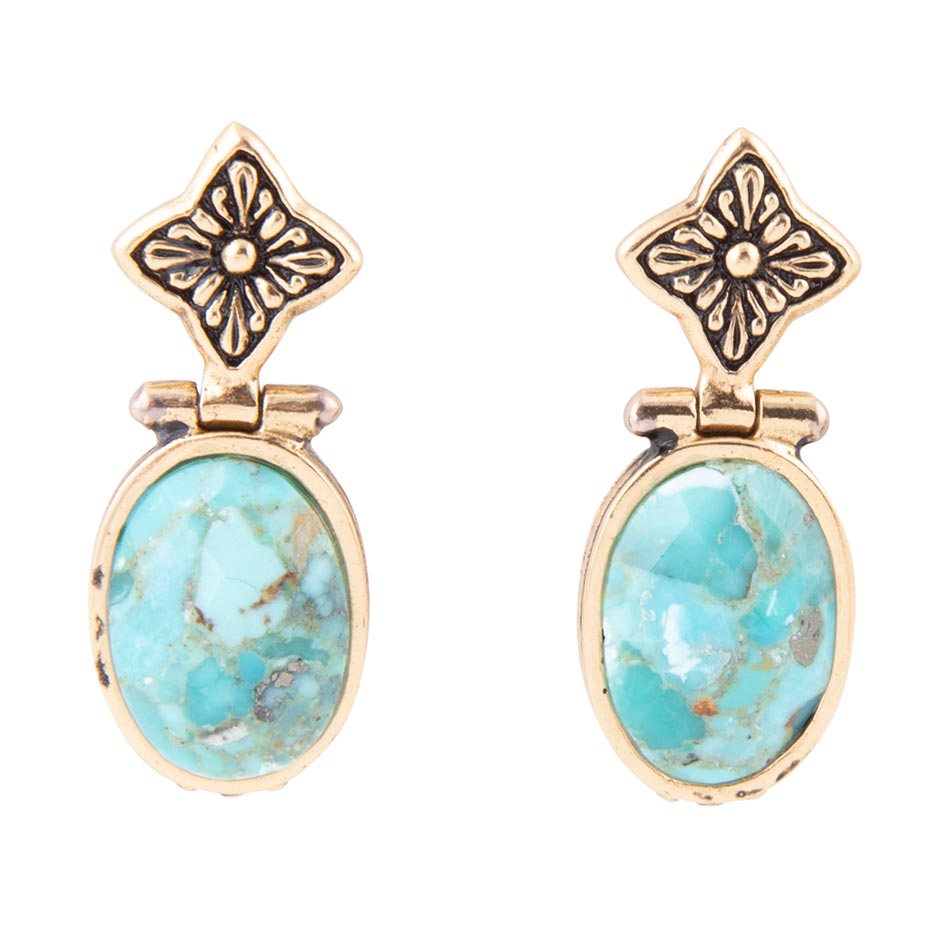 Golden Flower and Blue Turquoise Drop Earrings | Earrings | Wiccan Center