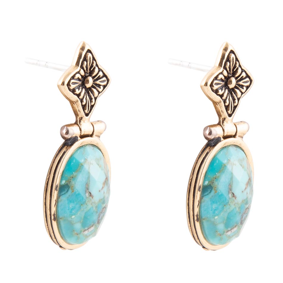 Golden Flower and Blue Turquoise Drop Earrings | Earrings | Wiccan Center