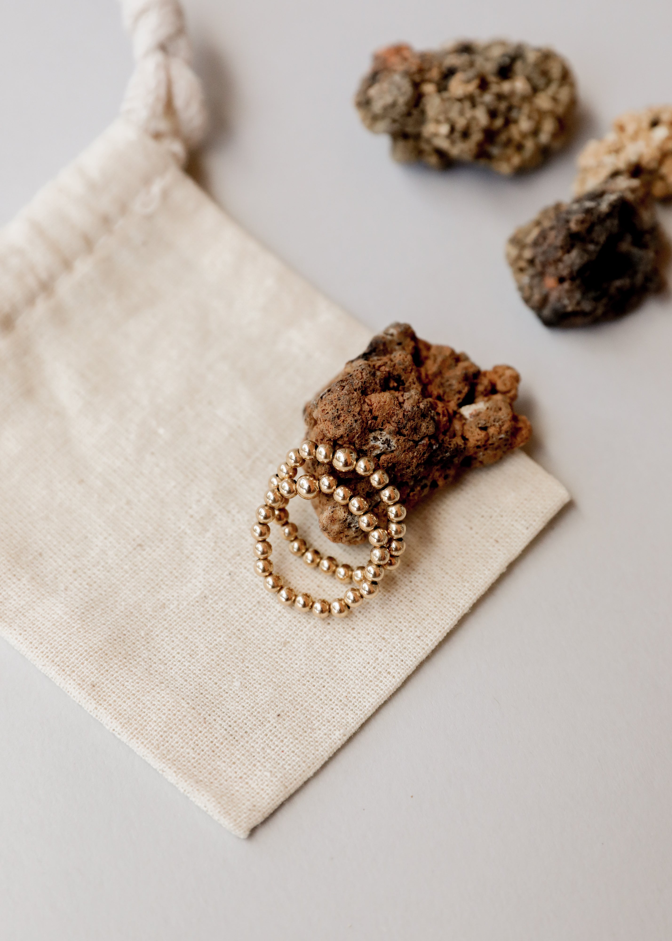 14k Gold Filled || Beaded Stretch Ring || Stackable