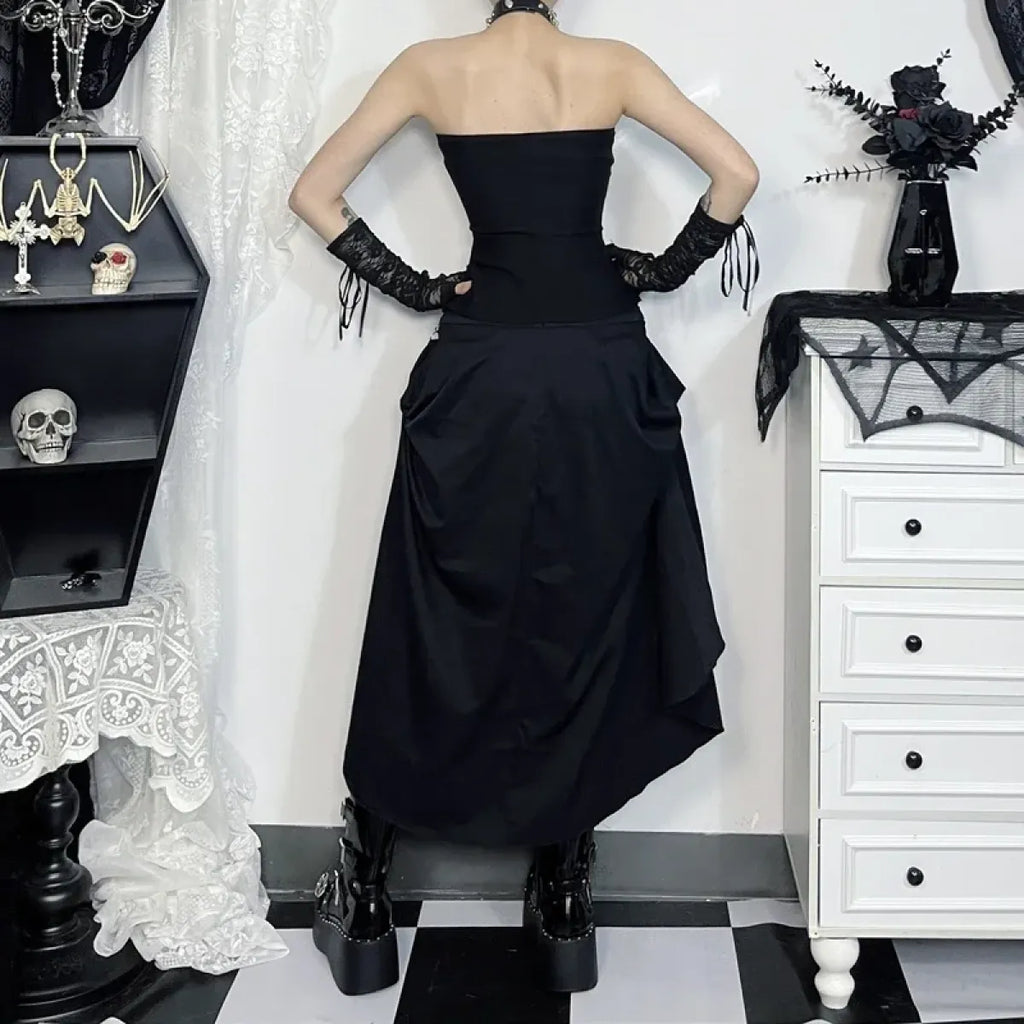 Gothic High Waist Ruffle Skirt – Punk Grunge Corset A-Line Skirt | Skirts | Wiccan Center