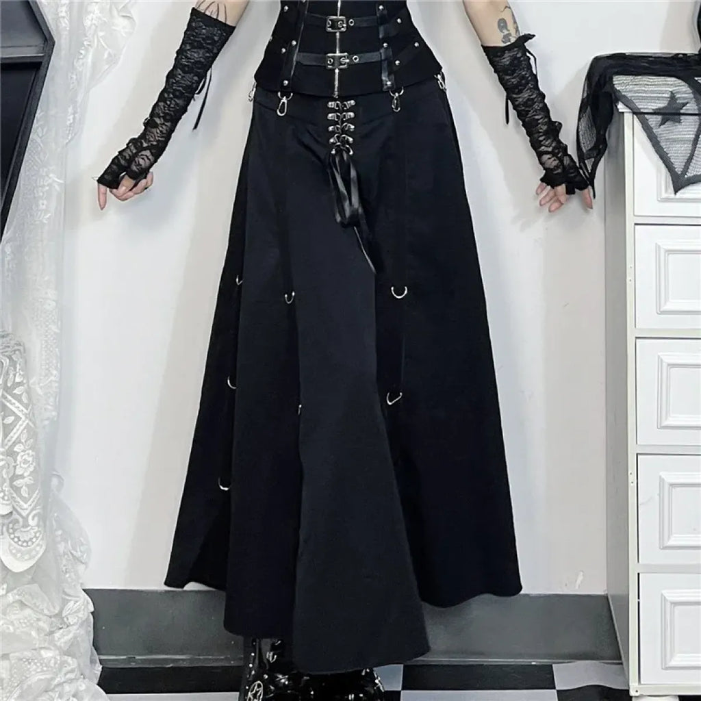 Gothic High Waist Ruffle Skirt – Punk Grunge Corset A-Line Skirt | Skirts | Wiccan Center