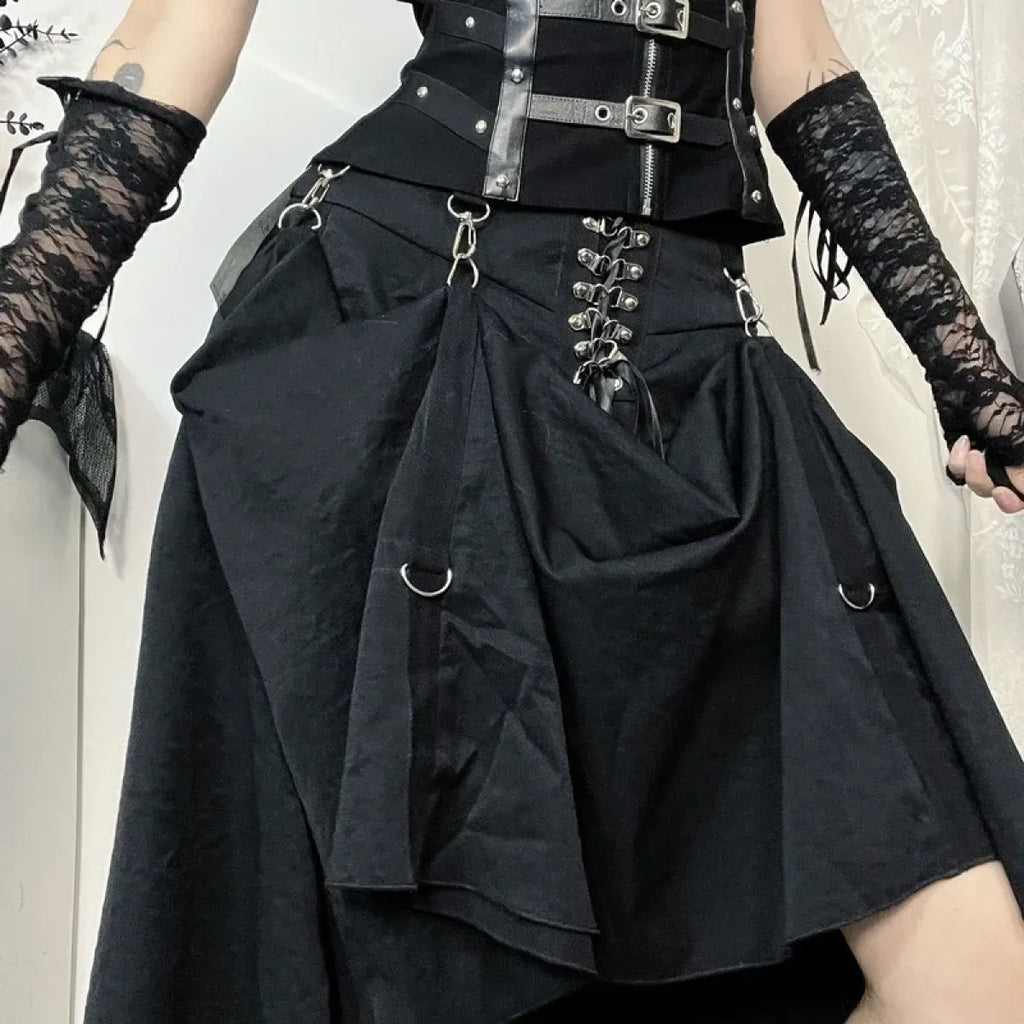 Gothic High Waist Ruffle Skirt – Punk Grunge Corset A-Line Skirt | Skirts | Wiccan Center