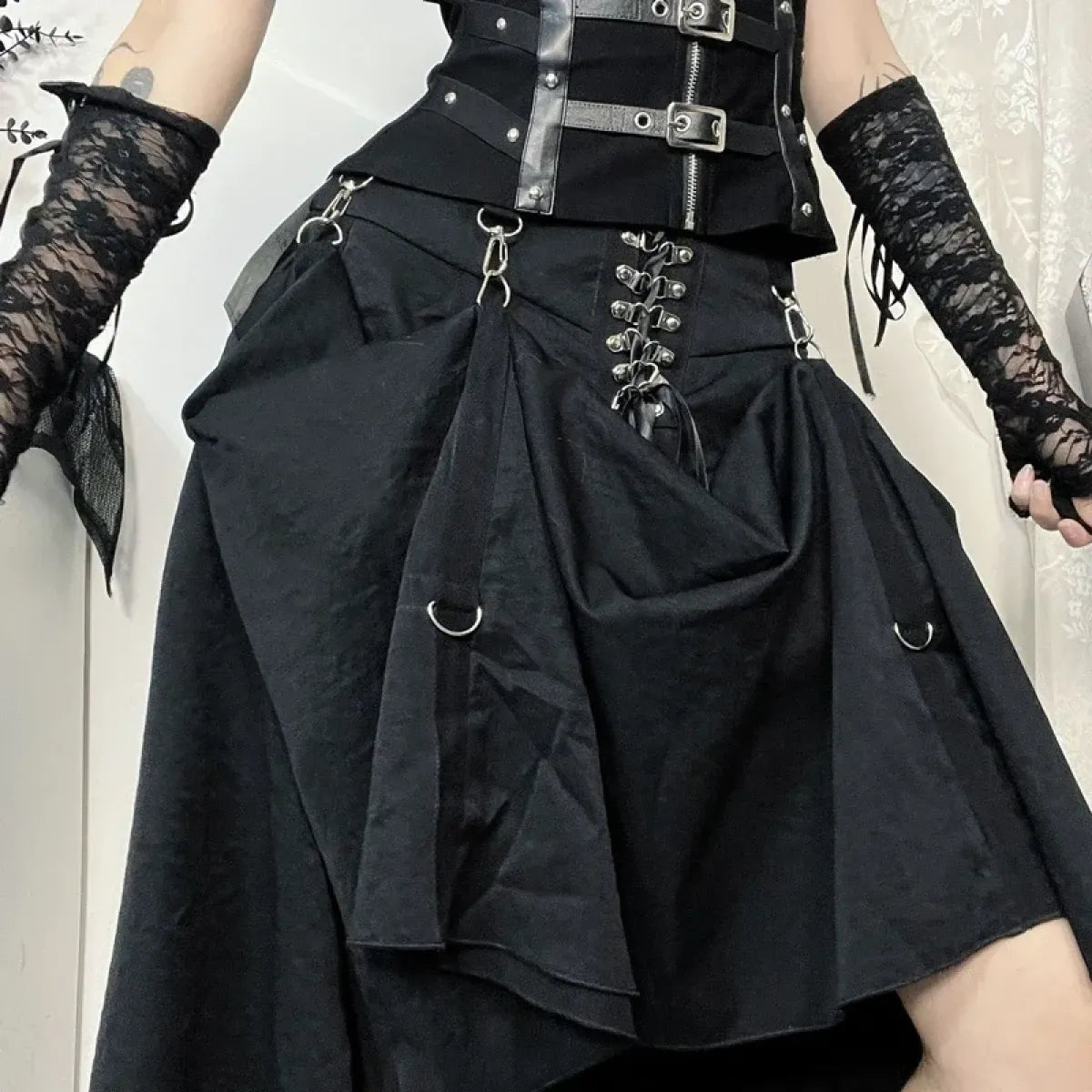 Gothic High Waist Ruffle Skirt – Punk Grunge Corset A-Line Skirt | Skirts | Wiccan Center