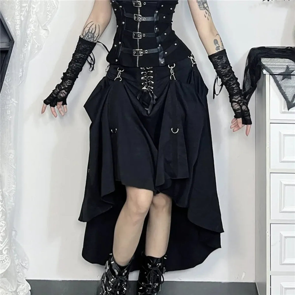 Gothic High Waist Ruffle Skirt – Punk Grunge Corset A-Line Skirt | Skirts | Wiccan Center