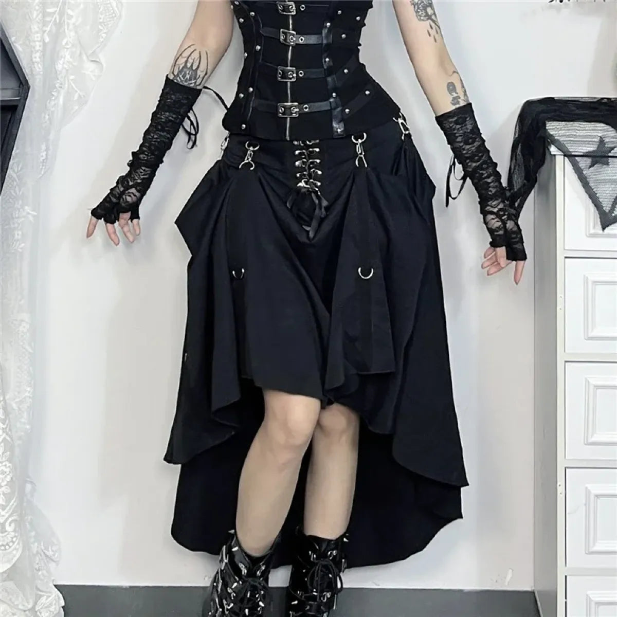 Gothic High Waist Ruffle Skirt – Punk Grunge Corset A-Line Skirt | Skirts | Wiccan Center