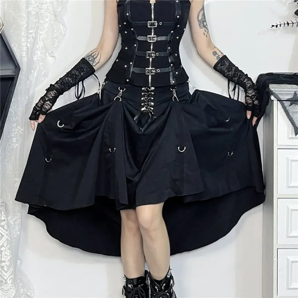 Gothic High Waist Ruffle Skirt – Punk Grunge Corset A-Line Skirt | Skirts | Wiccan Center