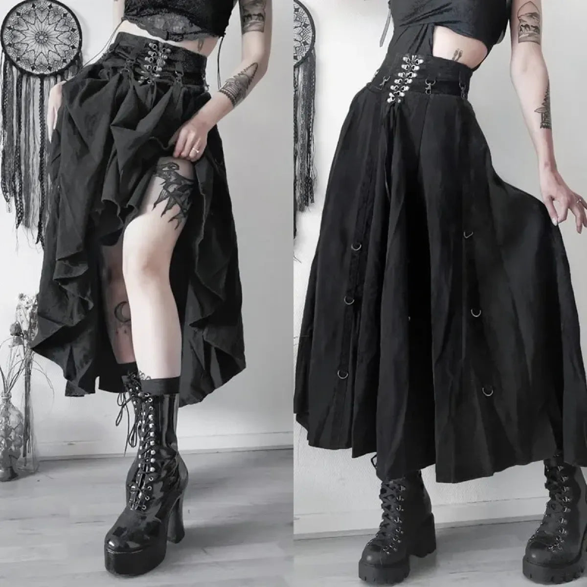 Gothic High Waist Ruffle Skirt – Punk Grunge Corset A-Line Skirt | Skirts | Wiccan Center
