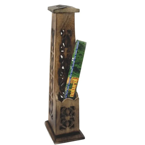 12" Carved Wooden Incense Burner Tower | Incense Burners | Wiccan Center